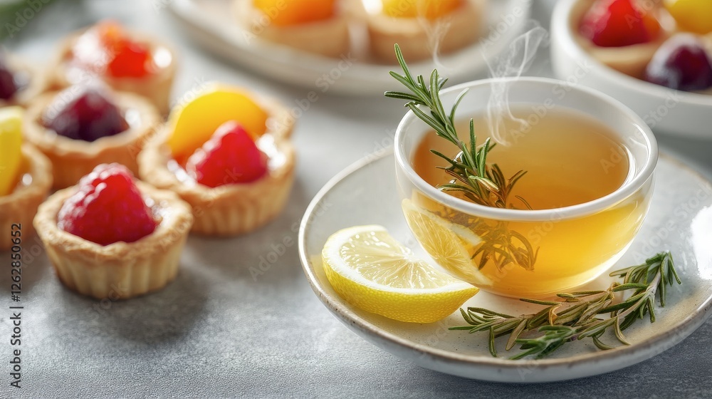 Warm and Inviting Afternoon Tea with Fruit Tarts and Rosemary Warm and Inviting Afternoon Tea with Fruit Tarts and Rosemary