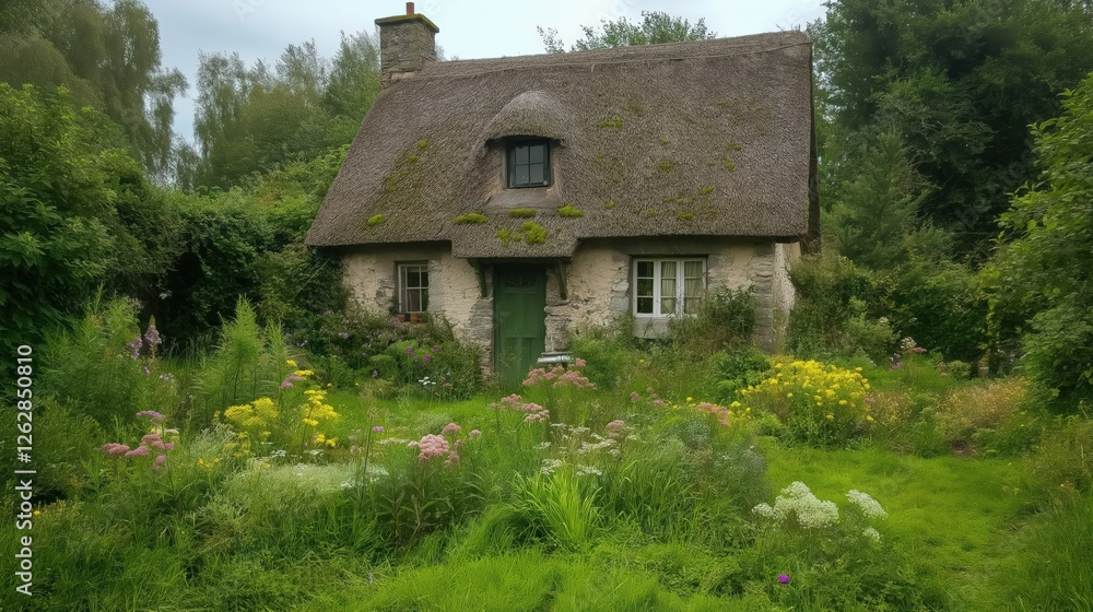 Rustic Stone House In Overgrown Garden Landscape Rustic Stone House In Overgrown Garden Landscape