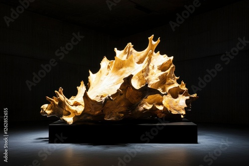 Abstract Wood Sculpture in Gallery Setting photo