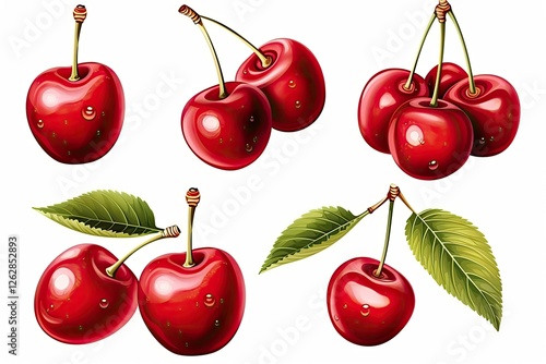 Sour cherries set on white background