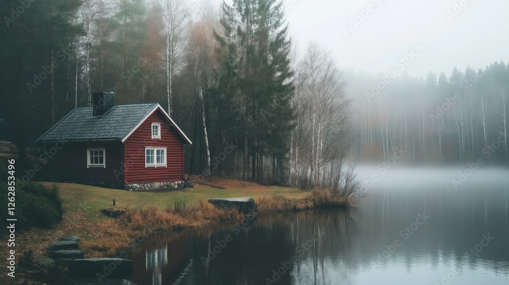 Rustic Cabin By Misty Autumn Lake Rustic Cabin By Misty Autumn Lake