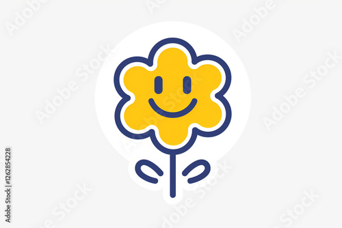 Yellow smiling flower with rounded petals and blue outline sticker