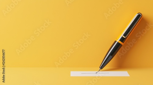 Black and Yellow Pen on Bright Yellow Background with Blank Paper