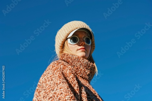 Woman with funny glasses outdoors photo