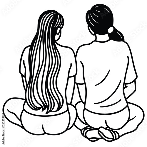 A clean line art design depicting a couple sitting together with their backs to the viewer 