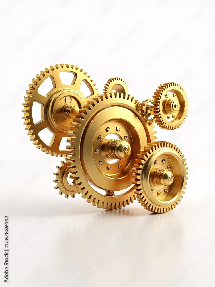 Golden Gears Arrangement on White Background for Industrial Theme Golden Gears Arrangement on White Background for Industrial Theme