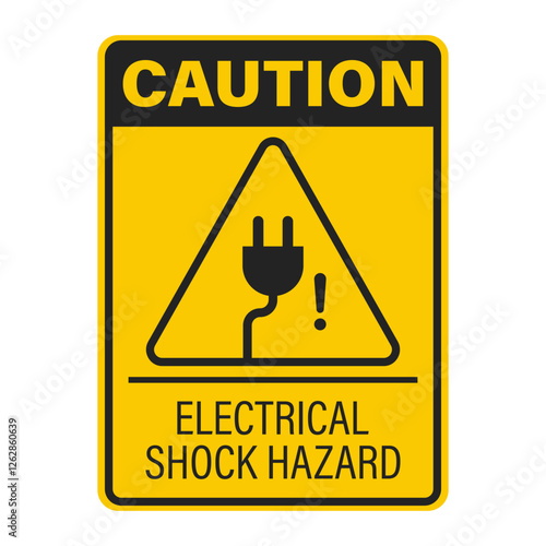 Isolated triangle safety sign : electric plug, danger, high voltage, shock hazard