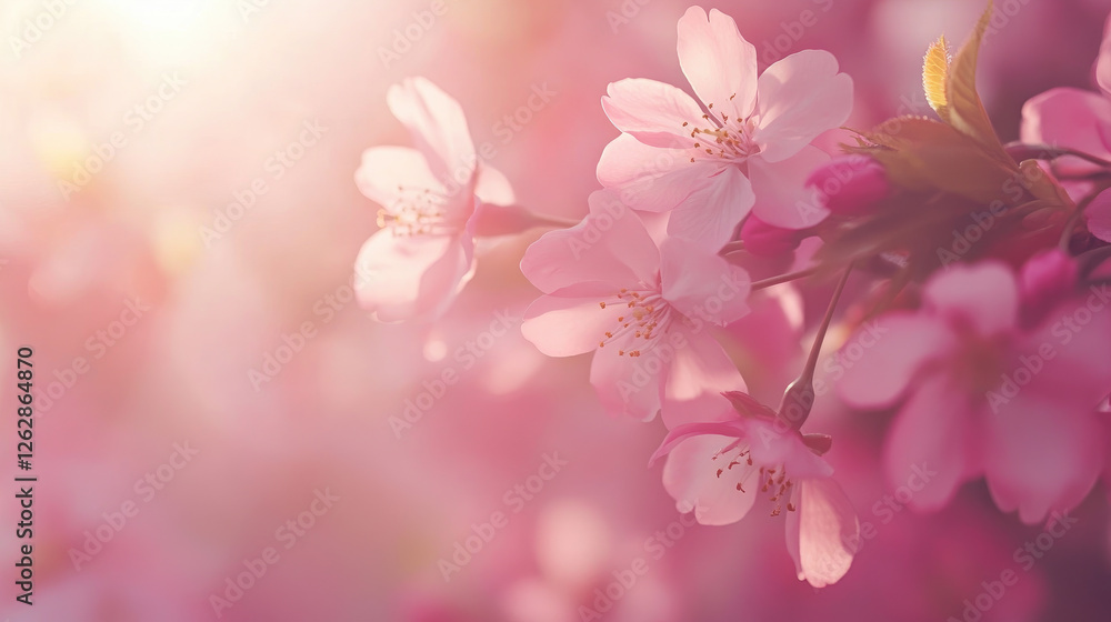 Pink cherry blossoms in soft sunlight. Pink cherry blossoms in soft sunlight.