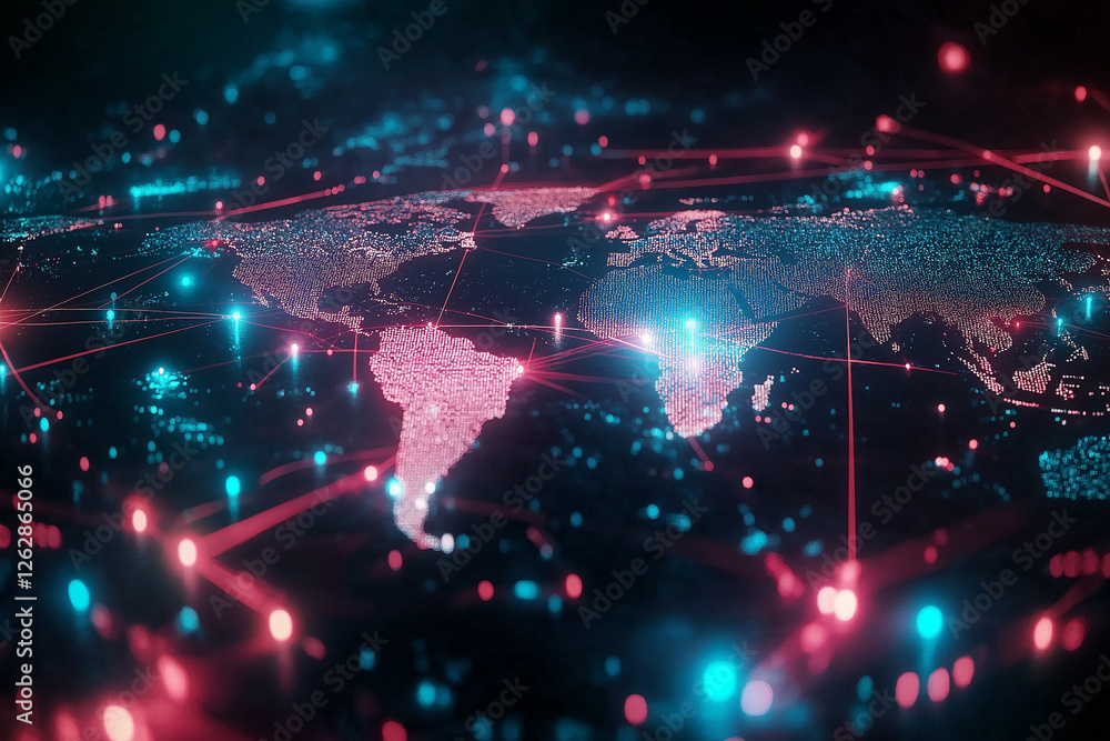 Abstract world map with glowing lines light technology Abstract world map with glowing lines light technology
