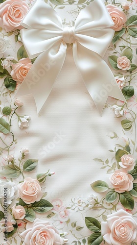 Wedding invitation or Mother's Day background, empty space surrounded with flowers,