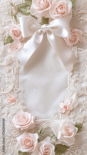 Wedding invitation or Mother's Day background, empty space surrounded with flowers,