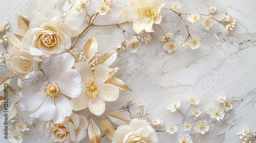 Wedding invitation or Mother's Day background, empty space surrounded with flowers,