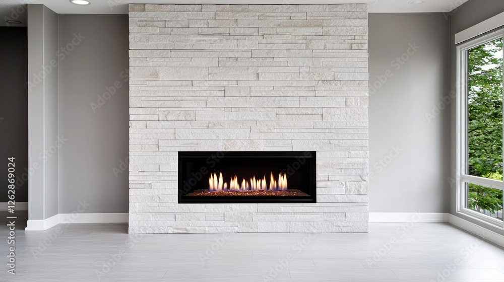 Obraz premium Modern gas fireplace in contemporary home
