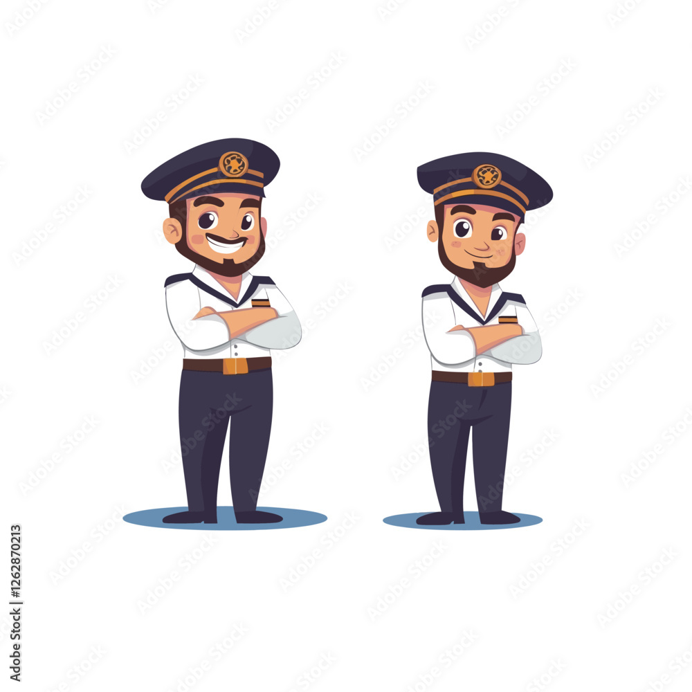 Cartoon Sailor Captain Vector Illustration with Nautical Hat and Beard in a Cute and Playful Style Cartoon Sailor Captain Vector Illustration with Nautical Hat and Beard in a Cute and Playful Style