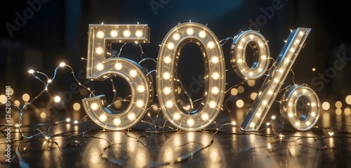 Illuminated Fifty Percent Sign with String Lights for Festive Sale