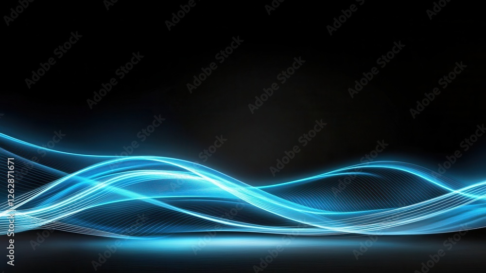 Naklejka premium Abstract blue light waves on a dark background create a dynamic, modern visual effect.
