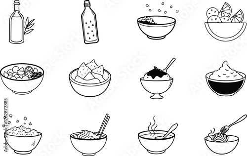 Food Icons Bowls, Dishes, Snacks, Drinks, and Sauces