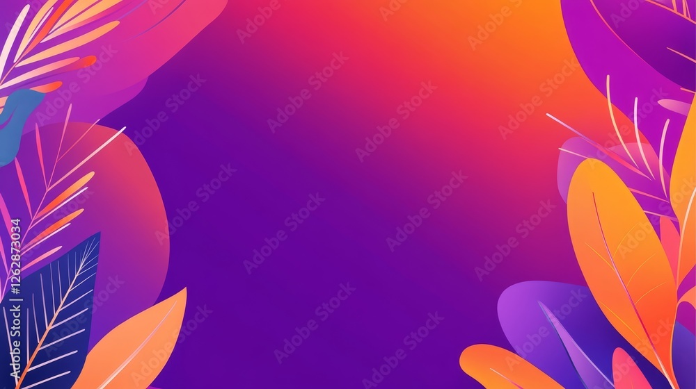 Vibrant abstract background featuring colorful leaves and foliage against a gradient backdrop Vibrant abstract background featuring colorful leaves and foliage against a gradient backdrop
