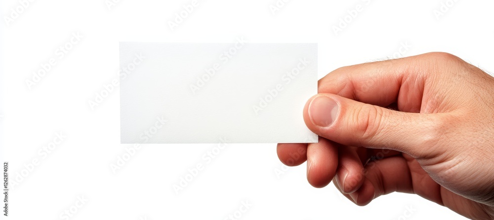 Obraz premium Hand Holding Isolated Blank Business Card On White, Space For Your Text, Rectangle Mockup