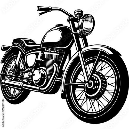 Old-School Motorcycle on white background, sketch engraving illustration. Scratch board imitation. Black and white image.