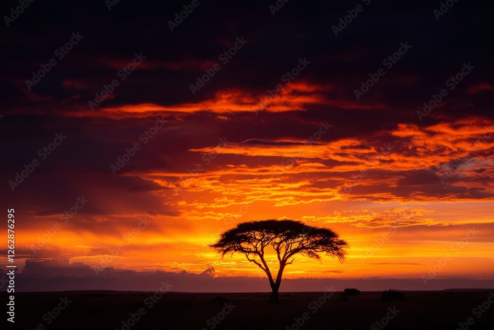 Silhouette tree at colorful African sunset Silhouette tree at colorful African sunset