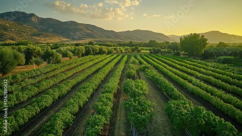 Wallpaper Mural Lush vineyard landscape under a golden sunset with rolling hills in the background. Torontodigital.ca