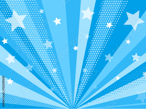 青色のポップな集中線と星