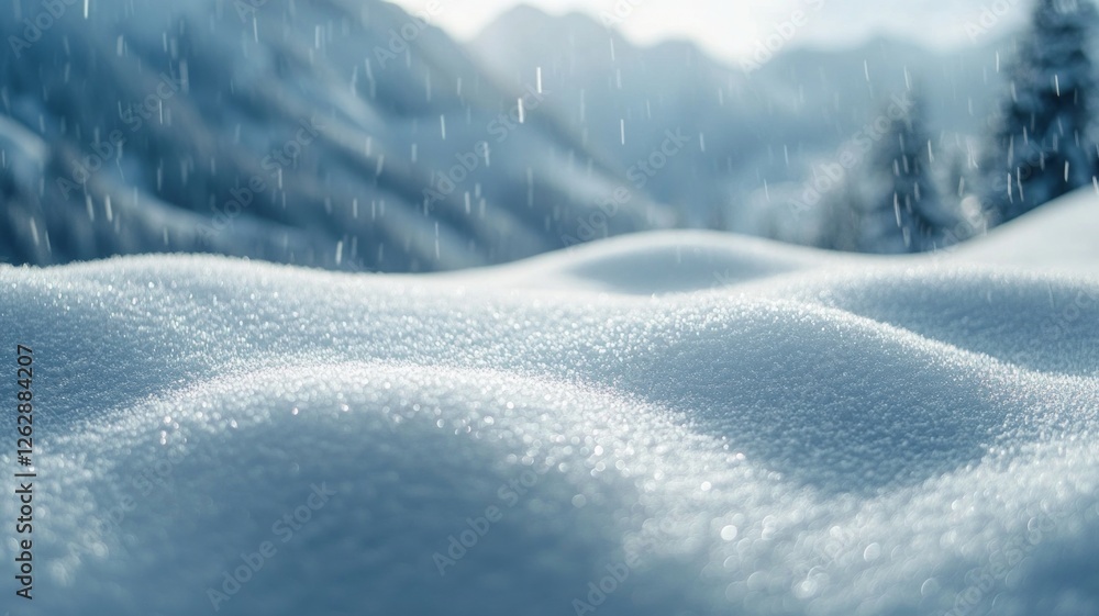 Serene Snow Covered Landscape with Mountains in Background Serene Snow Covered Landscape with Mountains in Background