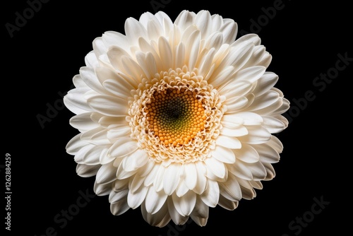 Closeup of a white gerbera daisy on black background.  Possible use for showcasing flower beauty photo