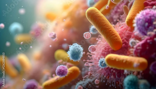 macro view of healthy gut bacteria and microbes