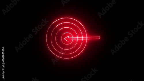 Bow arrows fly on the target animation. Aim target with arrow sign. Glowing Neon Effect Target Icon.