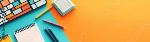 Educational technology innovation flat design top view e-learning platform water color Complementary Color Scheme