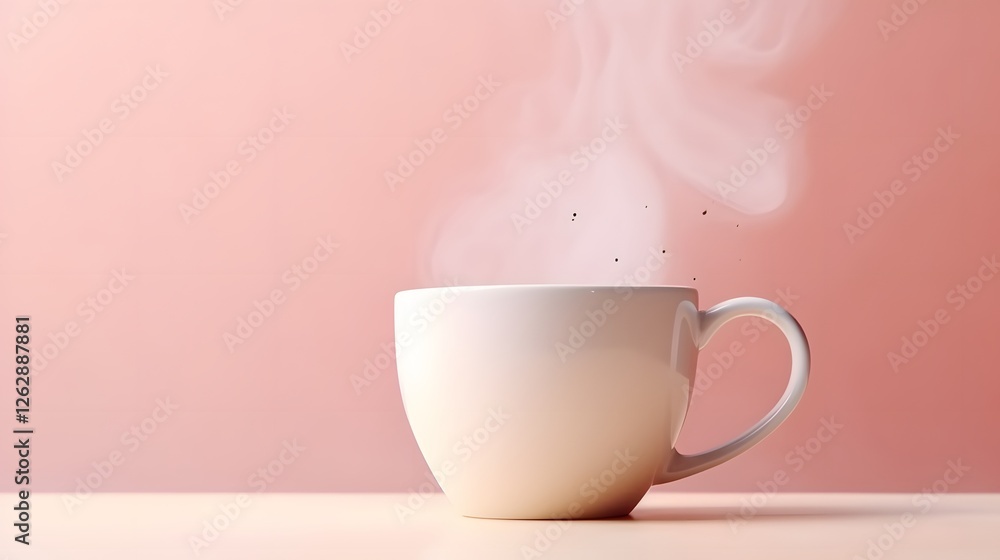 Steaming Hot Cup of Coffee Against a Soft Pink Background Steaming Hot Cup of Coffee Against a Soft Pink Background