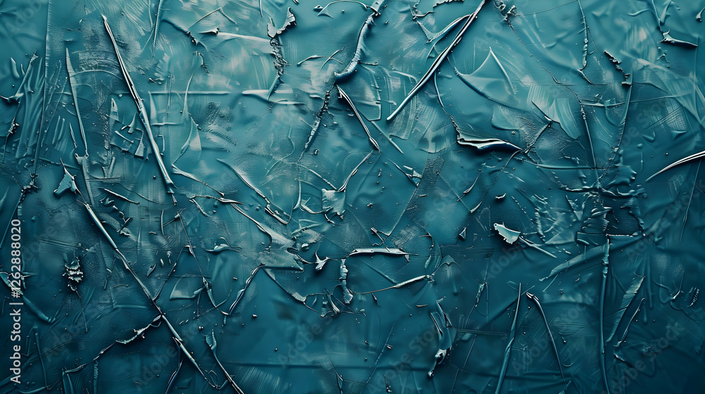 Obraz premium Abstract textured background featuring blue and teal hues with layered paint and scratches, ideal for design projects