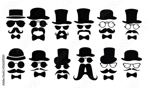 Set of hat with glasses and mustache