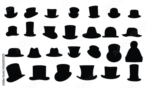 Hand drawn top hat silhouette set