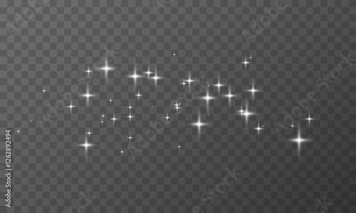 Twinkling stars, magic dust, glitter effect. White sparkles vector overlay