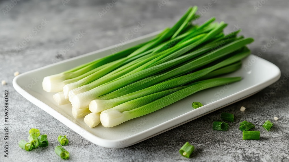 A bunch of fresh baby corn on a simple white dish, with a few scattered kernels for detail. A bunch of fresh baby corn on a simple white dish, with a few scattered kernels for detail.
