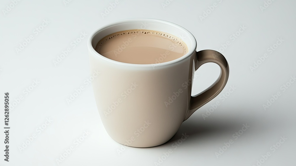 A clean and crisp image of a coffee cup with milk-based coffee on a white background, for a refreshing feel. A clean and crisp image of a coffee cup with milk-based coffee on a white background, for a refreshing feel.