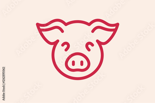 Minimalist pig face outline in red design