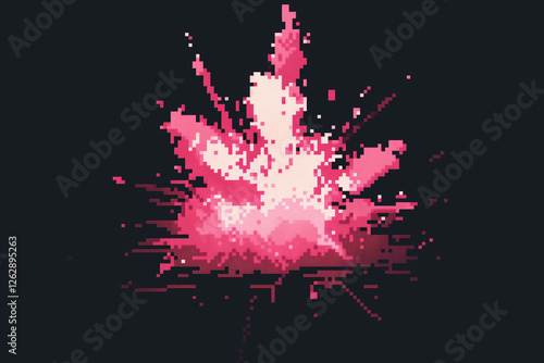 Pixelated pink explosion creating dynamic visual effect on dark background