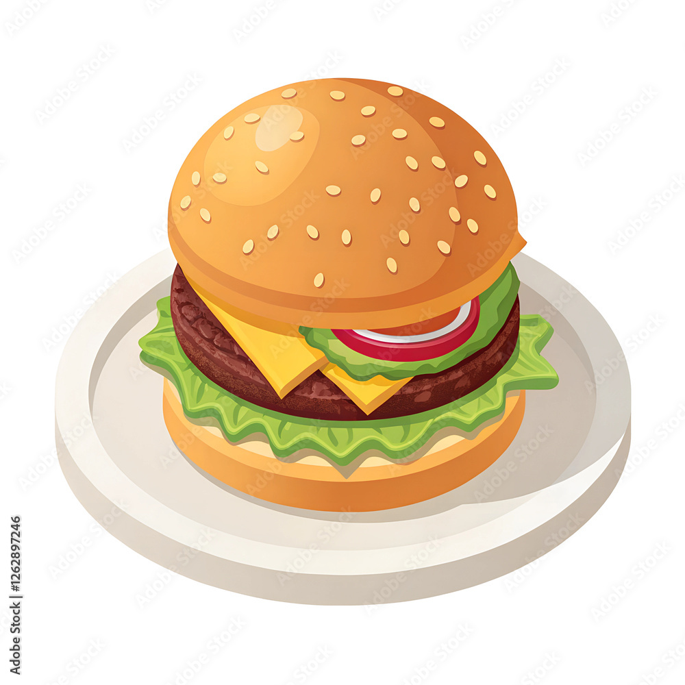 icon 3d Isometric render style of Burger icon, flat-style with layers of bun, lettuce, and patty, isolated on transparent background icon 3d Isometric render style of Burger icon, flat-style with layers of bun, lettuce, and patty, isolated on transparent background