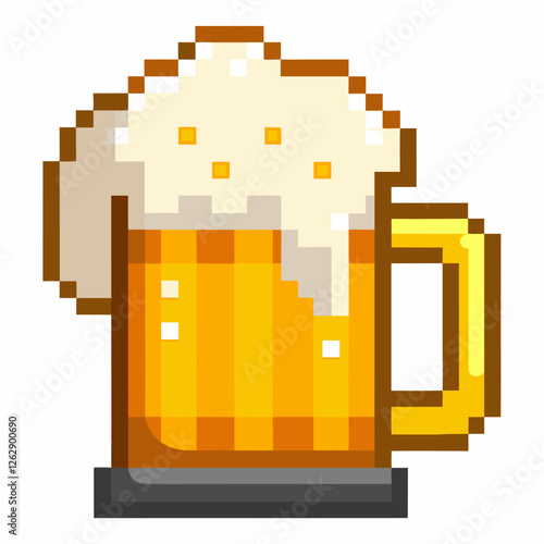Pixel Art Beer Mug with Foam   Retro 8 Bit Pixelated Beverage Icon