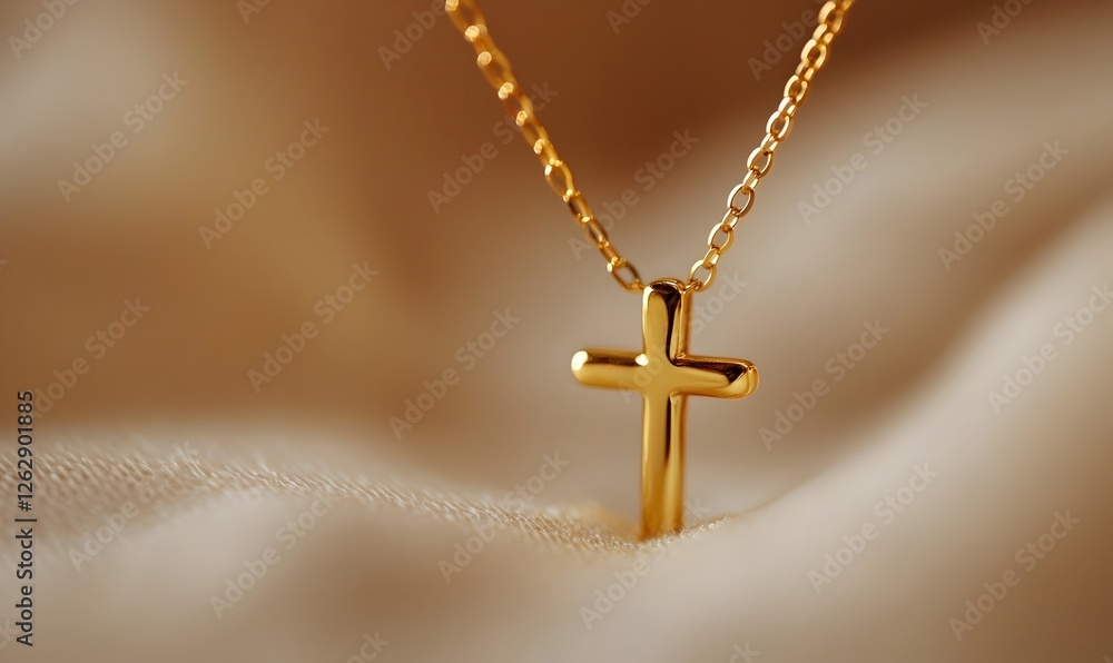 Simple and Elegant Gold Cross Pendant with Gentle Lighting Simple and Elegant Gold Cross Pendant with Gentle Lighting