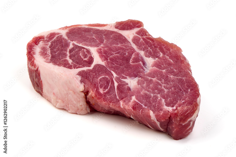 Fresh Raw Pork Neck Cut Isolated on White Background. Fresh Raw Pork Neck Cut Isolated on White Background.