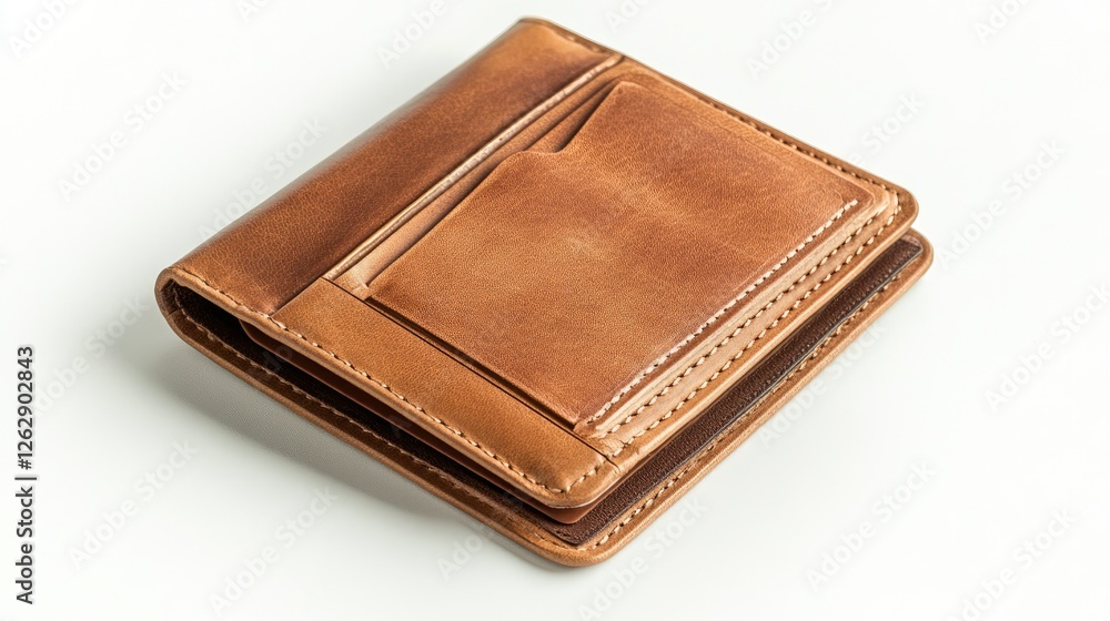 A fresh and unused empty wallet placed flat, showing all card slots and compartments, isolated on white.