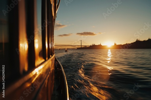 Sunset Ferry Ride Istanbul, Bridge View, Calm Water photo