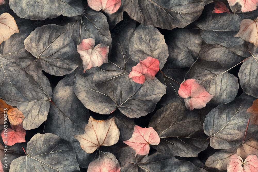 Repeating drawings with the image of leaves and flowers, creating a cozy and natural atmosphere, textures, patterns Repeating drawings with the image of leaves and flowers, creating a cozy and natural atmosphere, textures, patterns