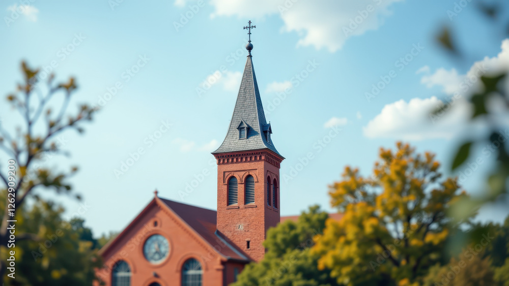 Charming old church with tall spire. Charming old church with tall spire.