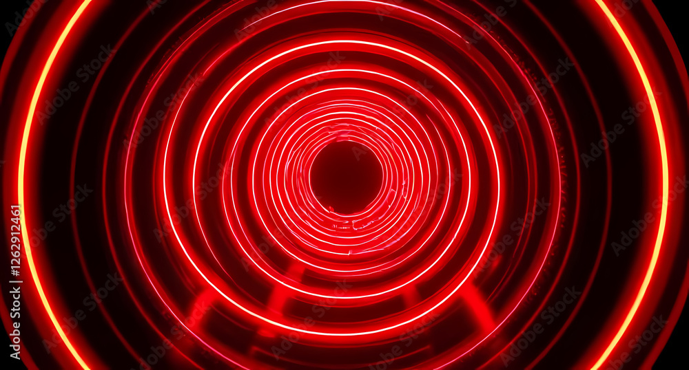 abstract art, circular light pattern, neon lights in shape of infinite tunnel, red, all colors, photorealistic abstract art, circular light pattern, neon lights in shape of infinite tunnel, red, all colors, photorealistic